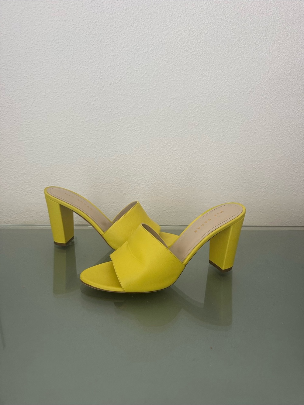Mia Becar Yellow Block Heel Slide Sandals